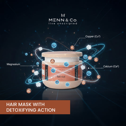 Menn & Co hair mask with detoxifying action on a dark background