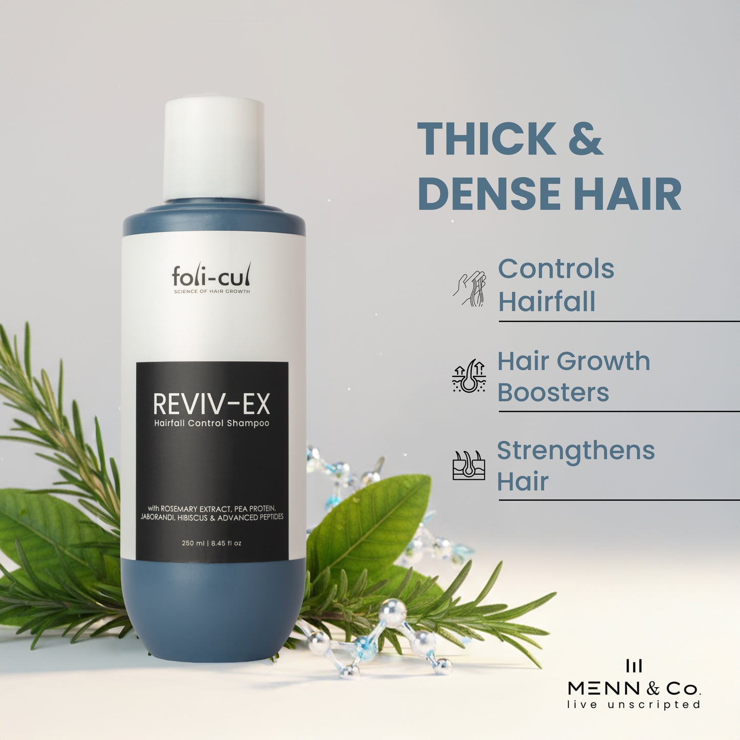 Foli-Cul REVIV-EX Hairfall Control Shampoo – Rosemary, Pea Protein, Jaborandi, Hibiscus & Advanced Peptides