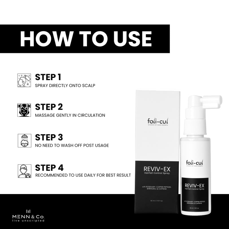 Foli-Cul REVIV-EX Advanced Hairfall Control Spray for Men | Rosemary, Caffeine & Copper Peptides