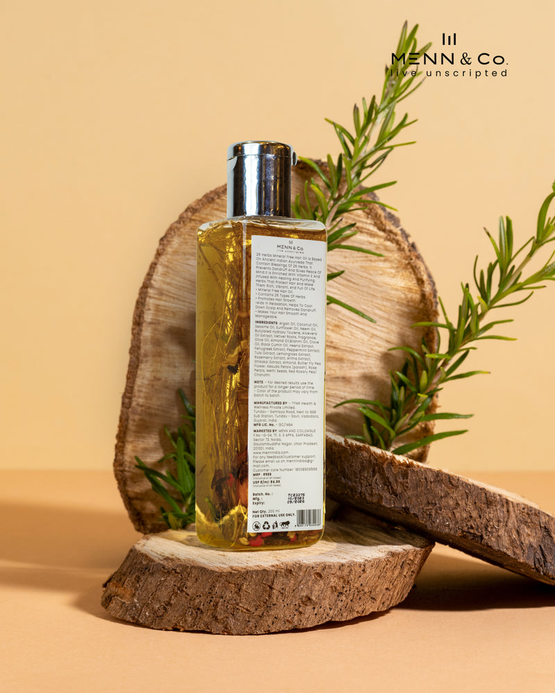 26 Herbs Hair Oil with Moroccan Argan – Ayurvedic Hair Growth & Scalp Nourishment for Men | Anti-Hair Fall Formula