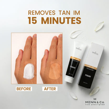MENN & Co. TAN-EX before and after tan removal cream results - visibly removes sun tan from skin in 15 minutes - best tan removal cream for men India