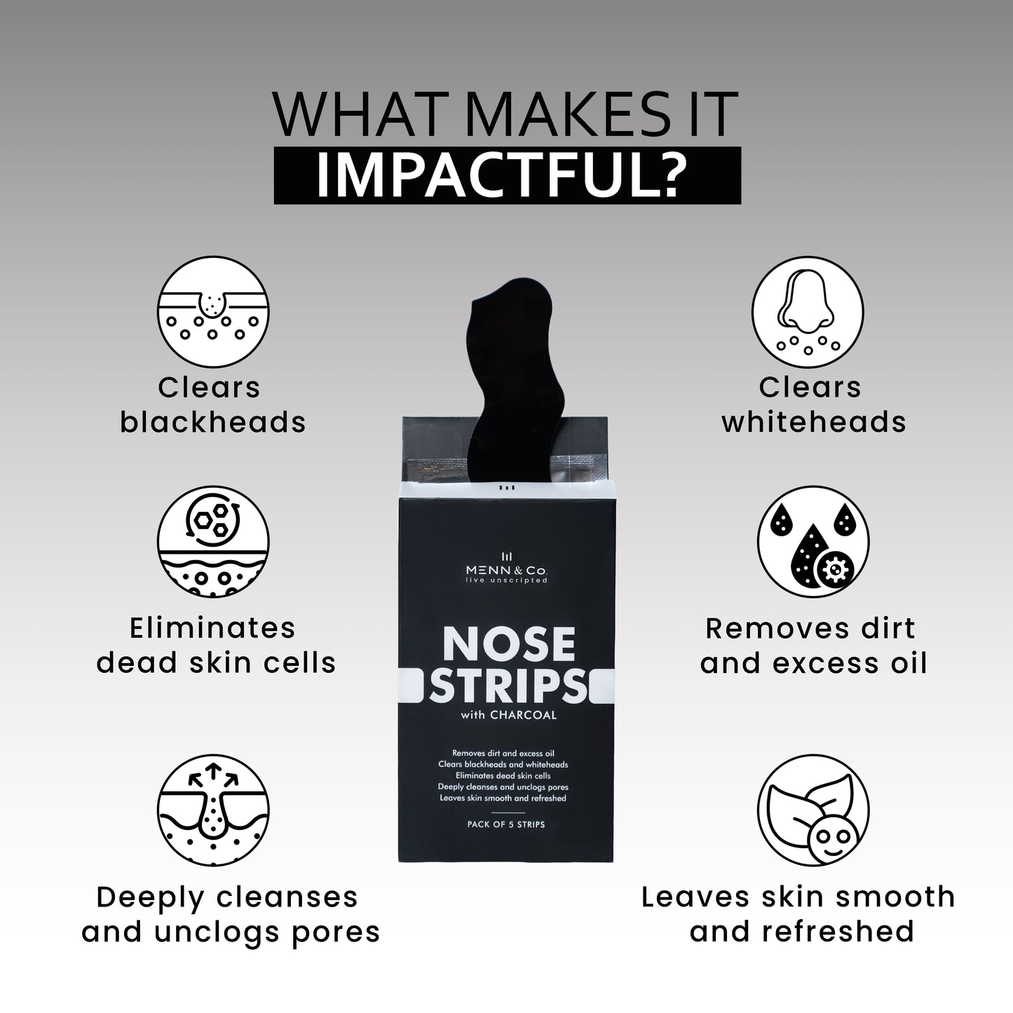 Charcoal Nose Strips for Blackheads & Whiteheads Instant Removal | Pack of 5
