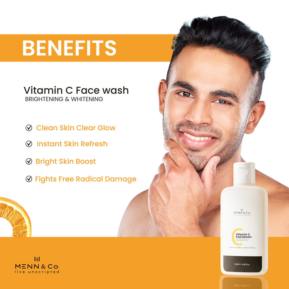 New & Improved Vitamin C Facewash for Men | Brightening & Whitening Cleanser