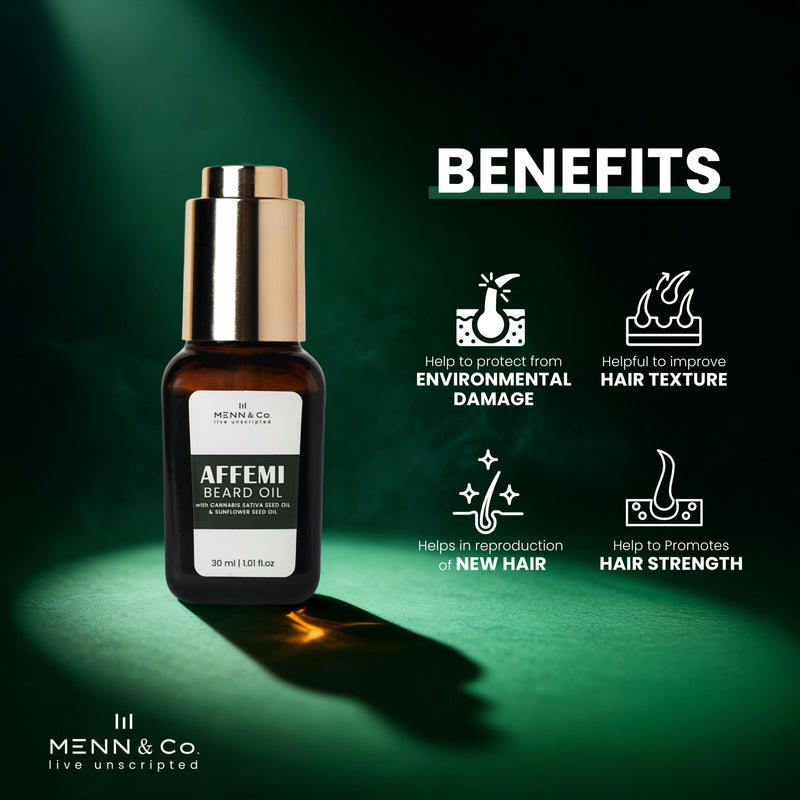 AFEEMI Beard Oil for Men – Beard Growth, Softening & Nourishing with Cannabis Sativa & Sunflower Seed Oil