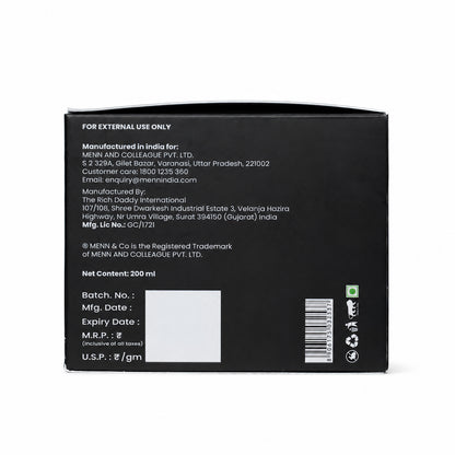 The back of a black product box with white text, a barcode, and a blank white square on a light gray background.