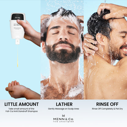 Two men washing their hair with shampoo, demonstrating the use of Menn & Co. product.