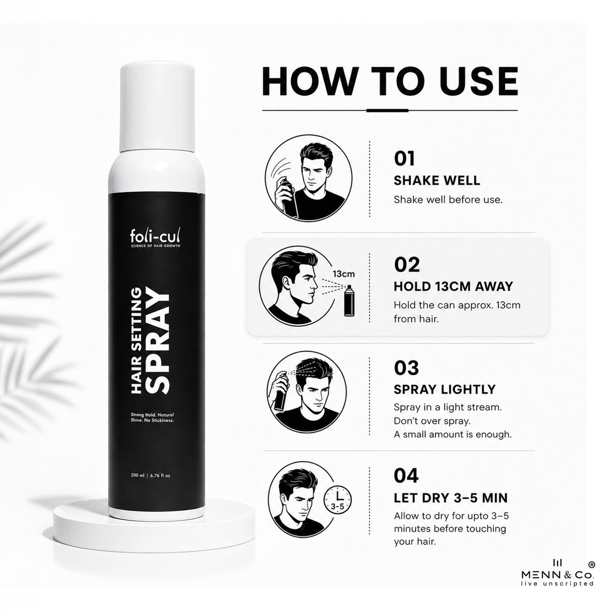 Foit-cul hair setting spray bottle with usage instructions on a white background