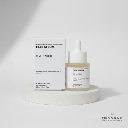 Korean Brightening Whitening Face serum bottle with packaging on a white background, featuring the brand 'Menn & Co'.
