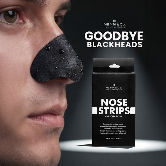 Menn & Co. nose strip with packaging on a dark background