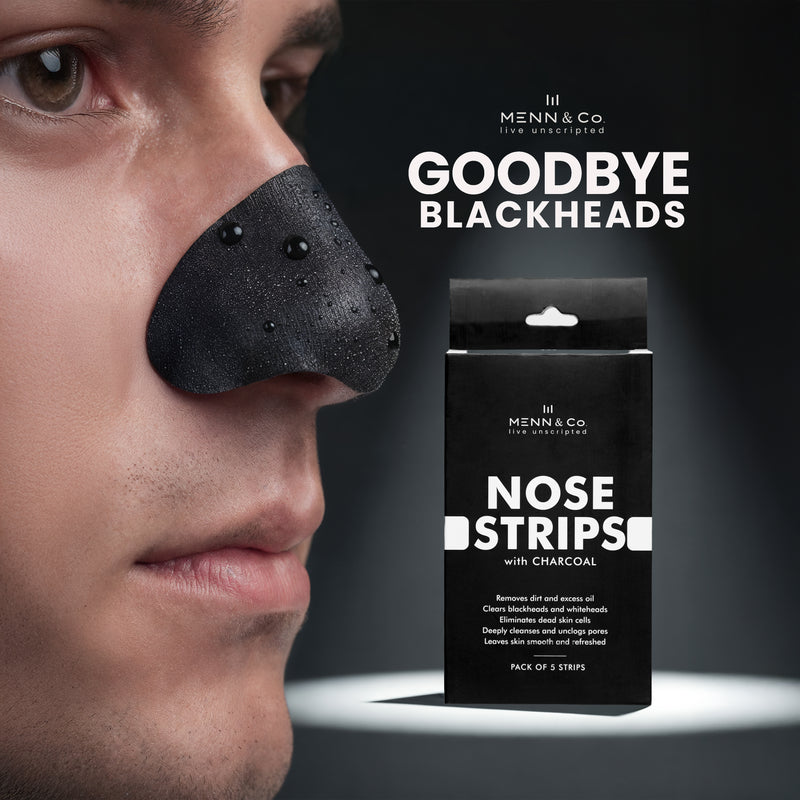 Menn & Co. nose strip with packaging on a dark background