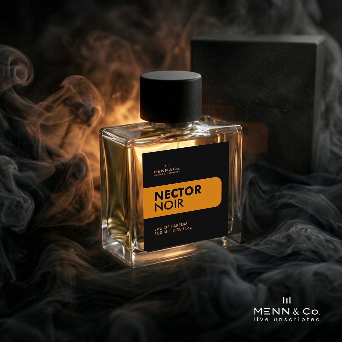 Menn & Co Nector Noir perfume bottle with smoke effect