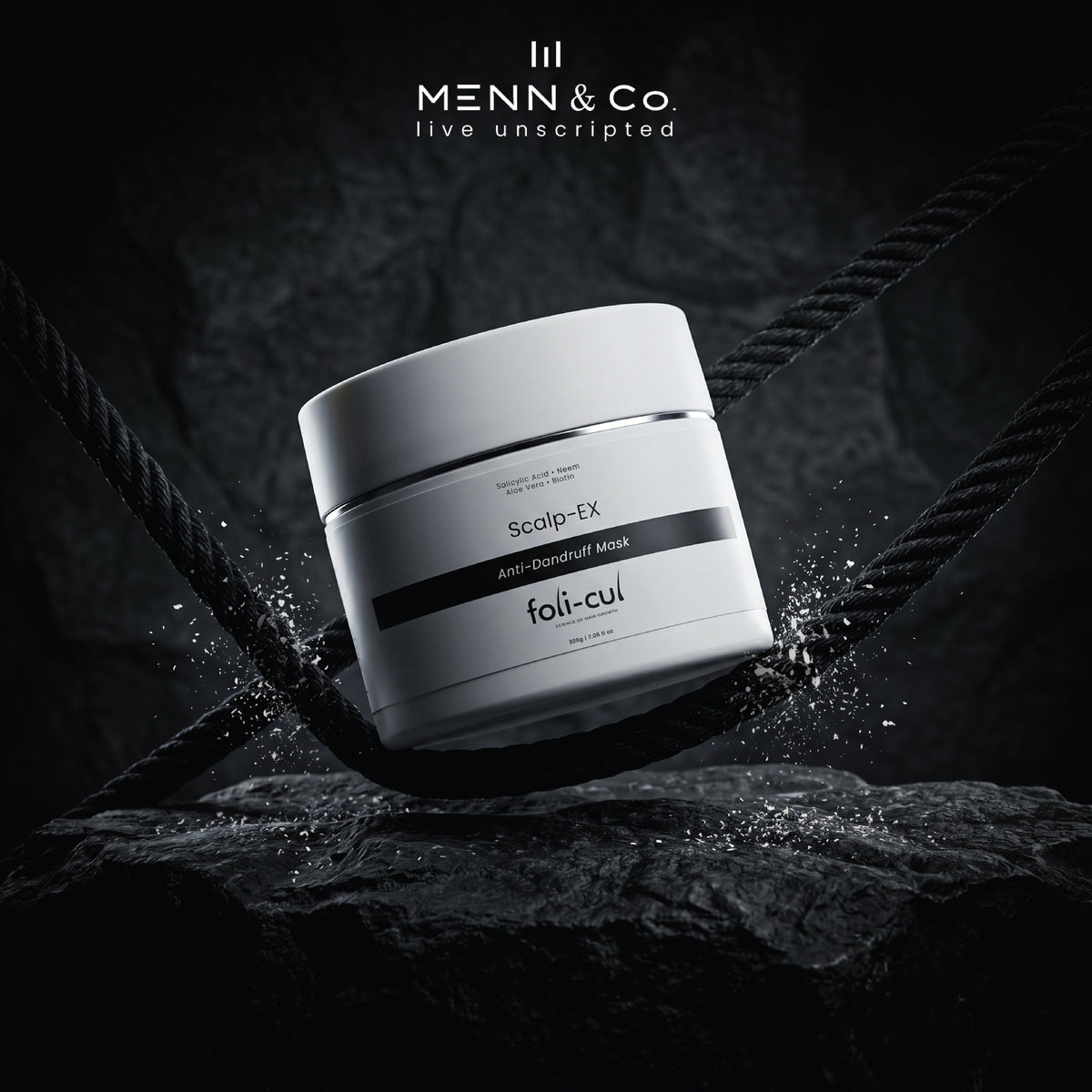 Menn & Co Scalp EX anti-dandruff mask jar on a dark background