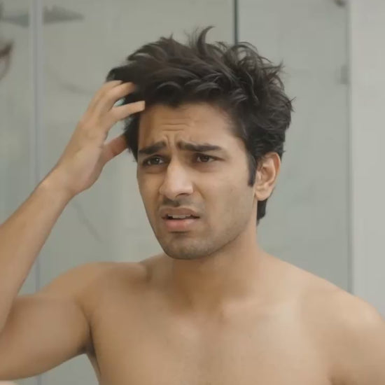 an ugc video showing protein rich hair mask effect after application on male.
