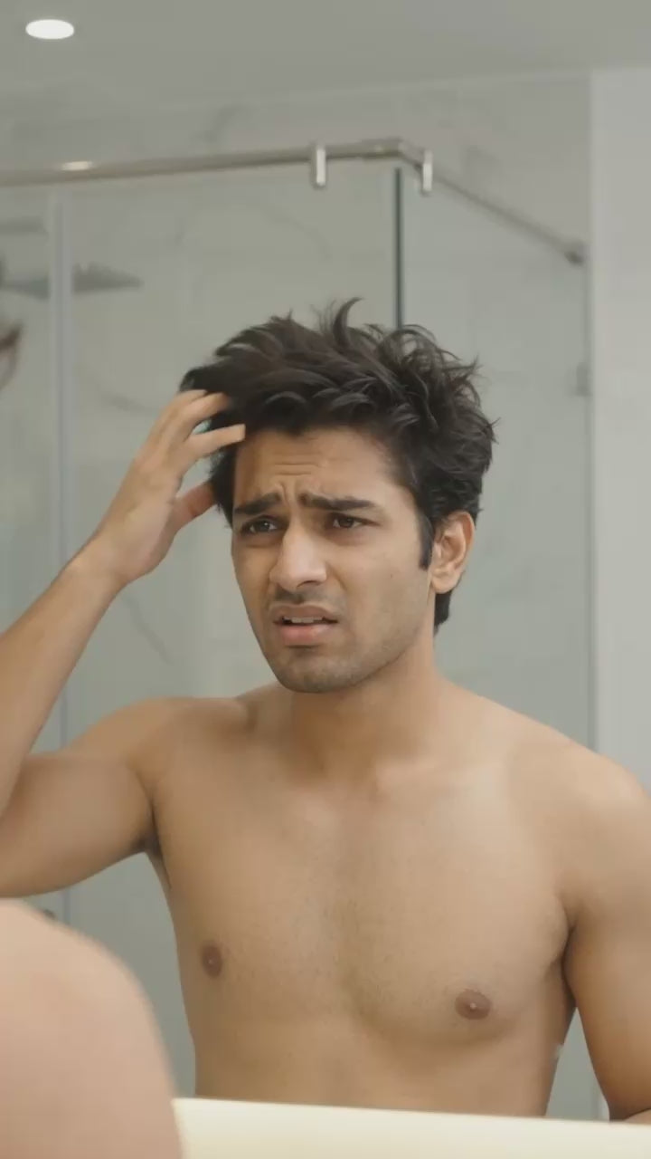 an ugc video showing protein rich hair mask effect after application on male.